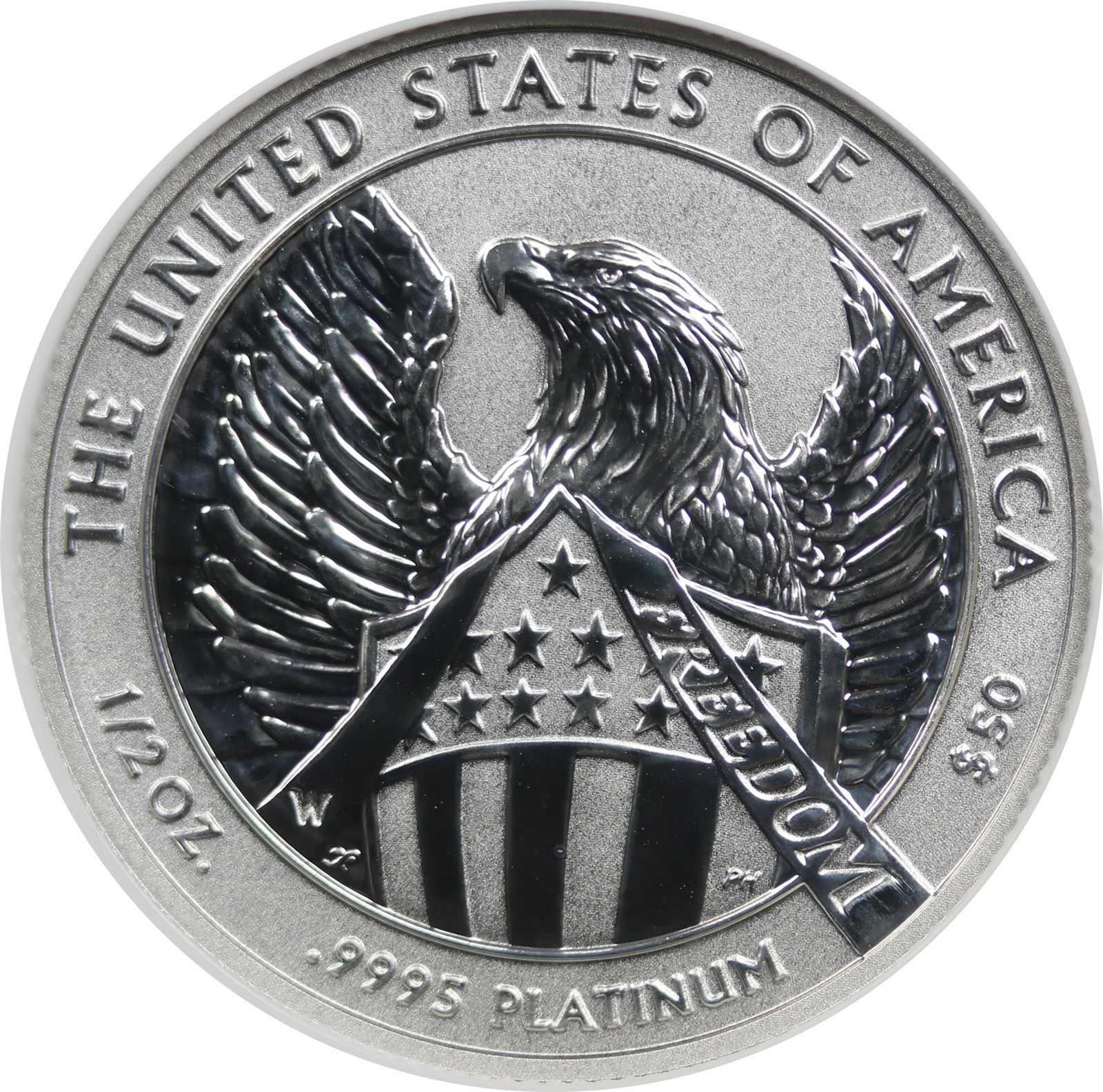 2007-W Platinum Eagle $50 NGC Reverse PF 70 10th Anniversary 1 /2 oz .9995