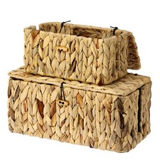 New BTSKY Woven Cable Management Box with Lid Water Hyacinth Cord Organizer for