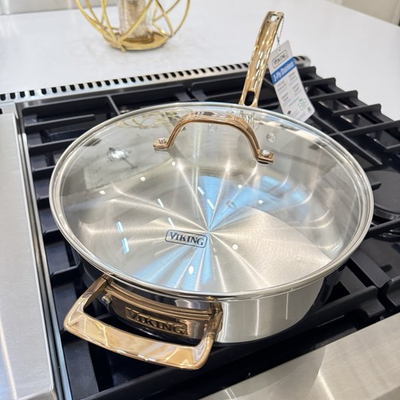 #ad Viking Cookware Copper Handle 3 ply Stainless Steel Saute Pan Glass Lid 5.25 qt $105.00