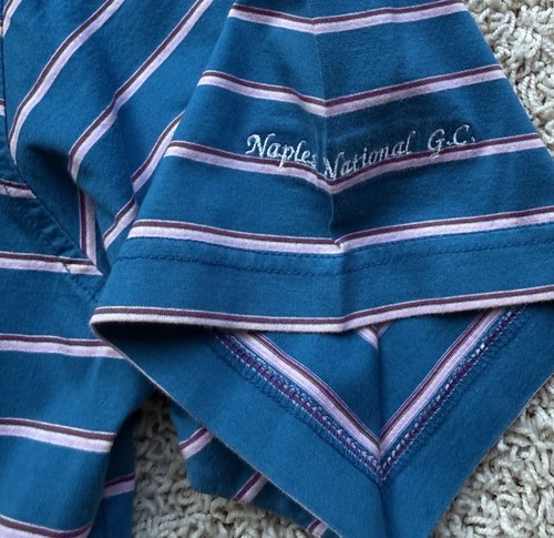 Men’s Peter Millar Naples National Blue Striped Cotton Polo Size XL - Picture 4 of 6