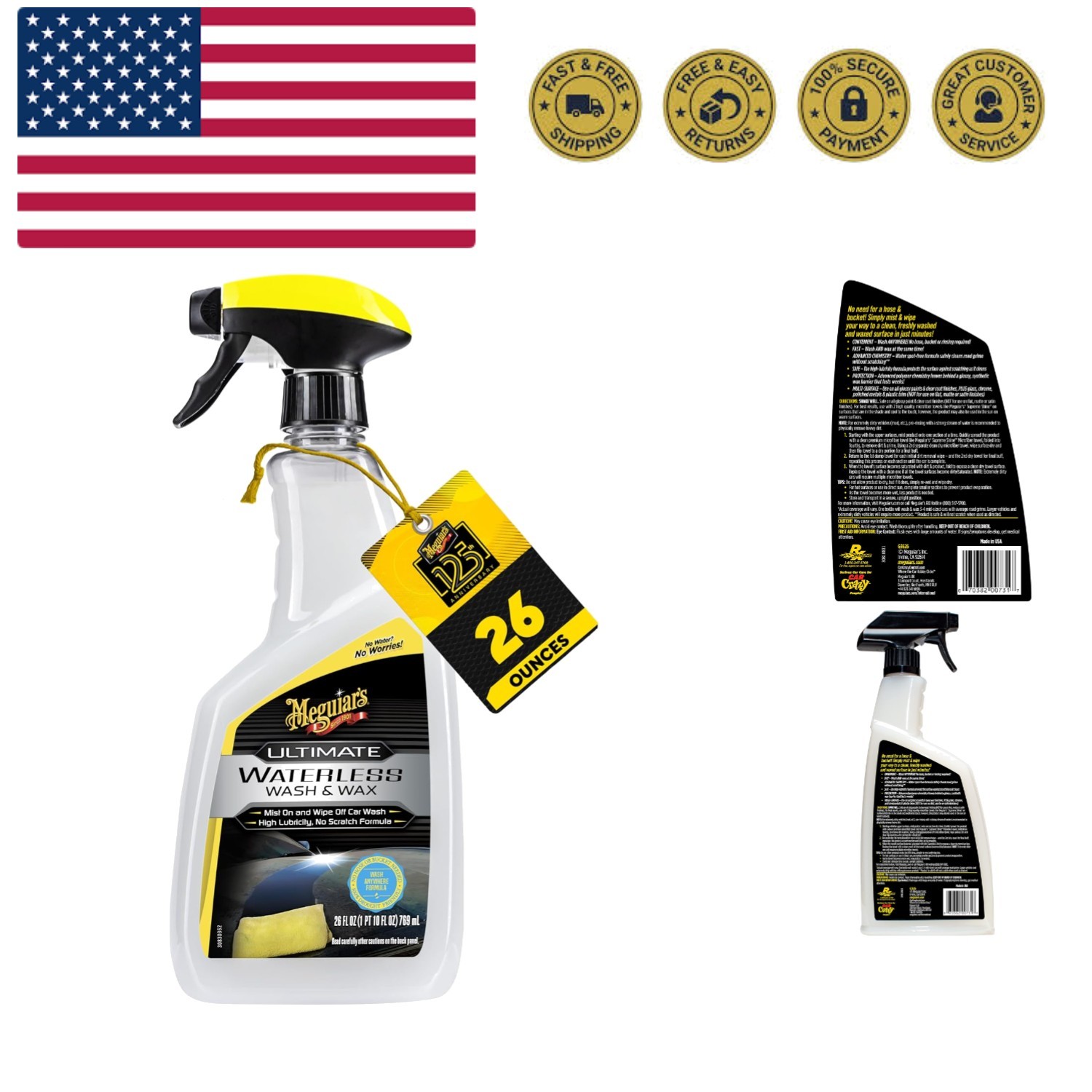 Meguiar’s Ultimate Waterless Wash & Wax, Scratch-Free Cleaning Spray that Cle...