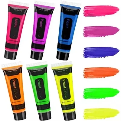 UV Glow Neon Face & Body Paint Set 6x25ml – Fluorescent UV Blacklight Makeup