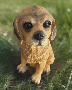 Realistic Sitting Adorable Golden Retriever Puppy Resin  Statue  ~ 9" Tall