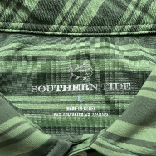 Southern Tide Polo Shirt Mens L Short Sleeve Performance Stretch Green Striped - Afbeelding 4 van 5