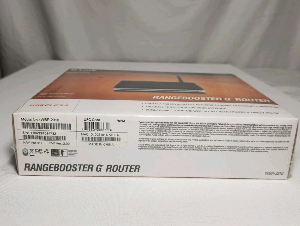 D-Link Model WBR-2310 Range Booster Wireless G Router NEW Factory Sealed - Image 4 of 4