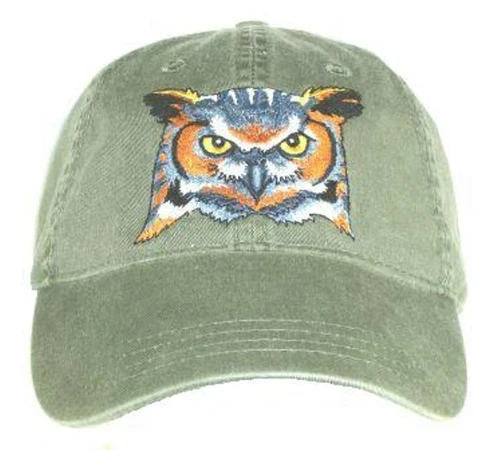 Great Horned Owl Embroidered Cotton Cap NEW