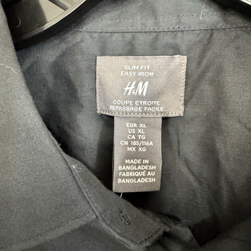 NWT H&M Black Slim Fit Easy-Iron Long Sleeve Dress Shirt Men's XL - Picture 2 of 6