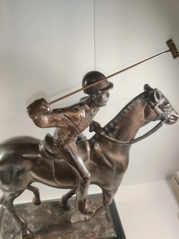 Beautiful Vintage Polo Player Horse Statue Bronze Patina 16" Tall 11.4 Lbs - Image 4 of 4