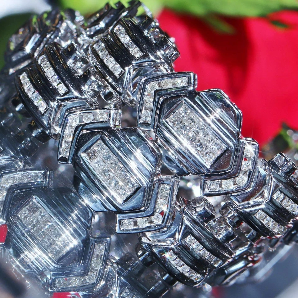 Pulsera oro blanco 14k 9.25" 5.50ct natural invisible conjunto diamante 41.4gr C-66 Foto 2 de 4