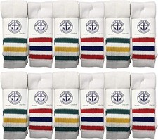 12 PK School Retro Striped Cotton Tube Socks Wholesale Sport Socks Kids 4-6