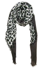 Blue Pacific Animal Print Cashmere and Silk Scarf in Gray Black and White