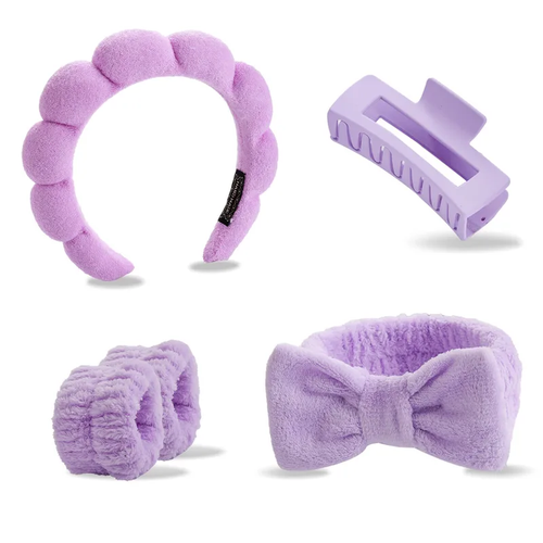 5 Piece Pack Spa Headband Unisex Purple Set Headband for Washing Face and Makeup