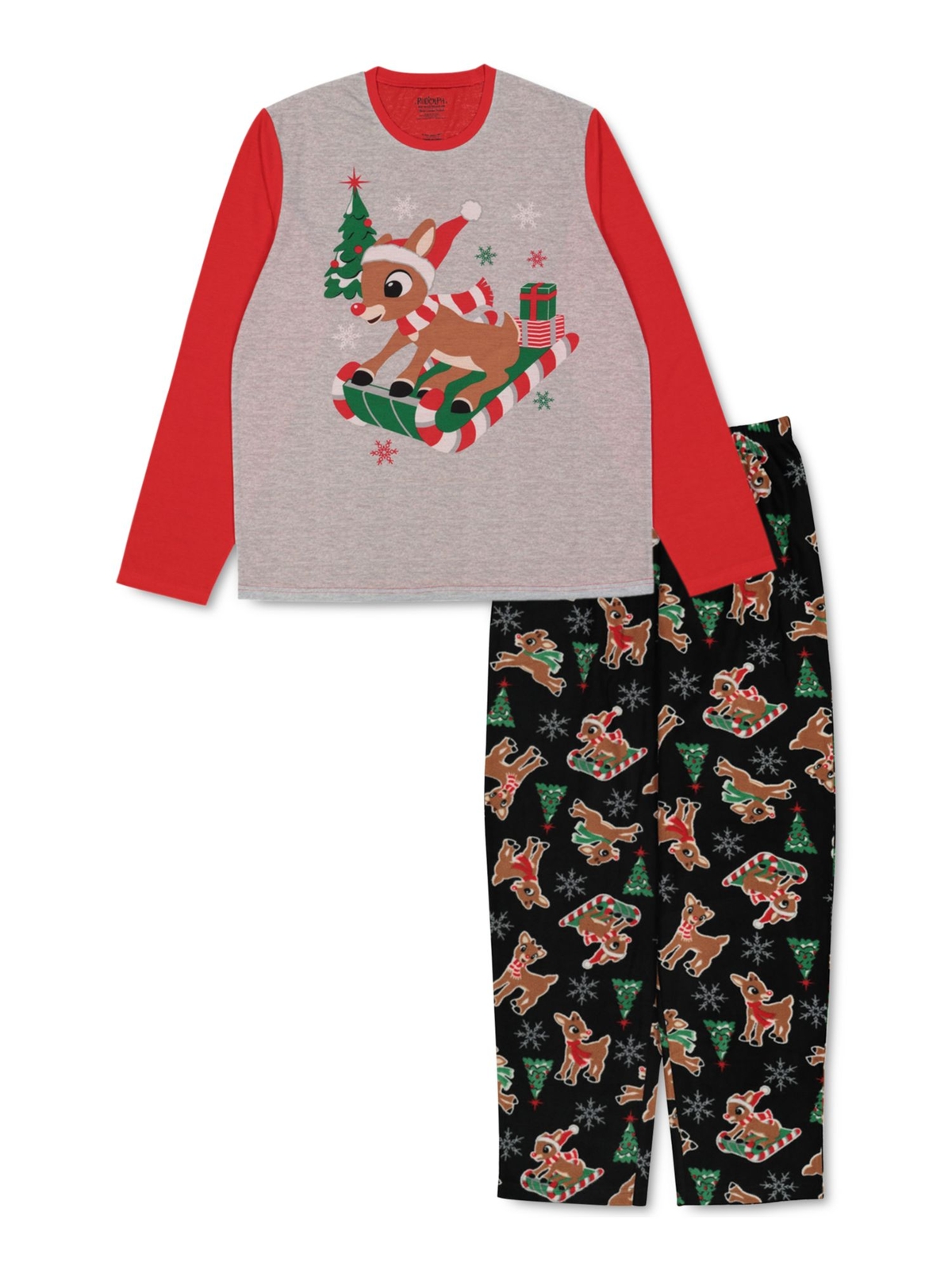 ГИБРИДНАЯ ОДЕЖДА Мужской красный топ с длинным рукавом, брюки с прямыми штанинами, Пижама S