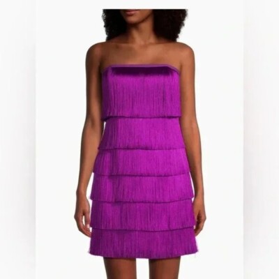 NWT Milly Nuoir Metallic Fringe Minidress - Fuchsia Metallic Sz 6
