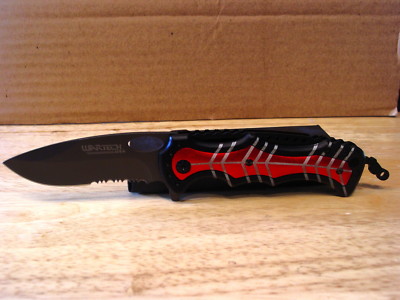 SPRING ASSISTED POCKET KNIFE BLADE WITH BELT CLIP #2 ( RED )