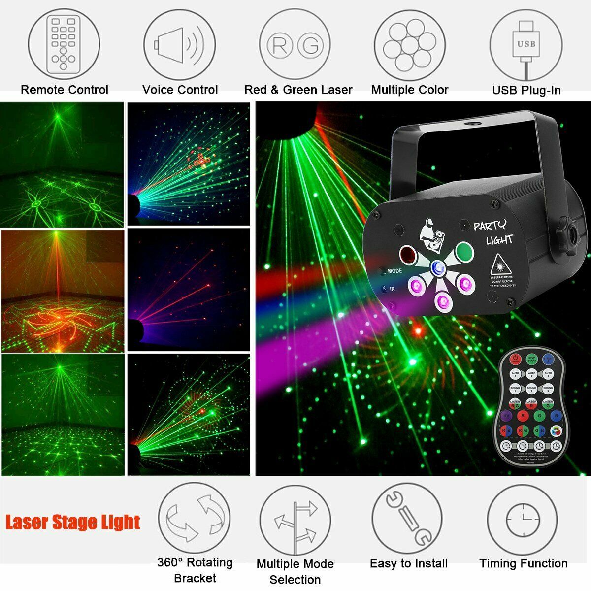 240 Muster Lichteffekt RGB LED Laser Projektor Disco Party Bühnenbeleuchtung DHL