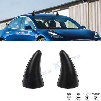 Pair Black Antenna Roof Bull Horn Decoration Ornament For Tesla Alfa Romeo Fiat