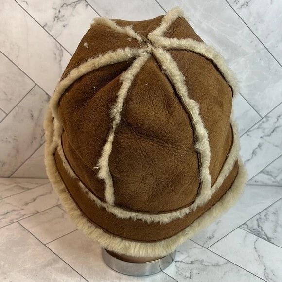 Sombrero cubo UGG Australia piel de oveja piel de oveja cuero tostado ribete de piel talla única OS Foto 2 de 4