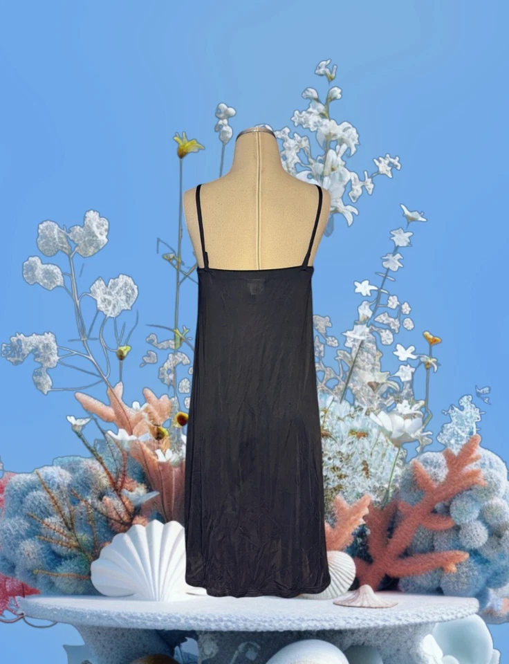 AQUASUIT by GRUPPO LA PERLA Italian Beach Swimsuit Cover Up Dress Black VTG 80's - Image 2 of 4