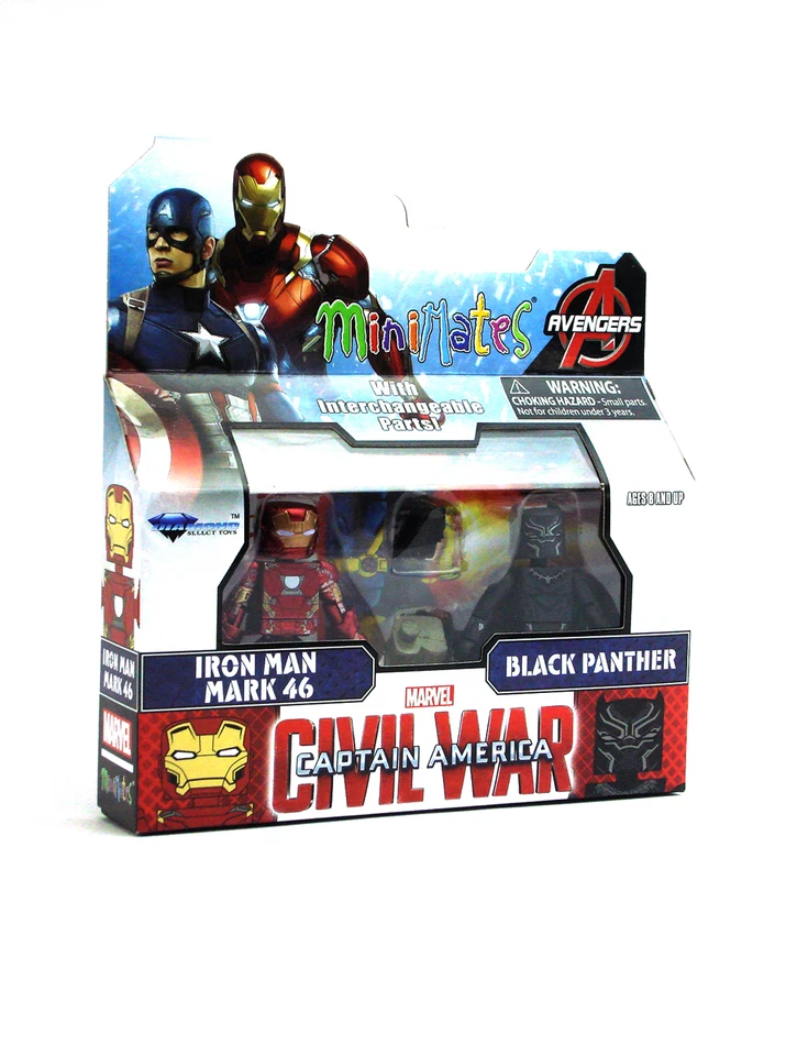 Marvel Minimates Iron Man Mark 46 y Black Panther Serie 66 Capitán América Foto 2 de 4