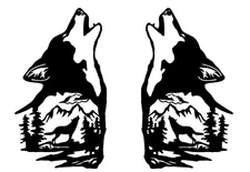 Two 8" Mirrored Wolf Howling Mountain Forest Vinyl Decal Car Truck Window Camper