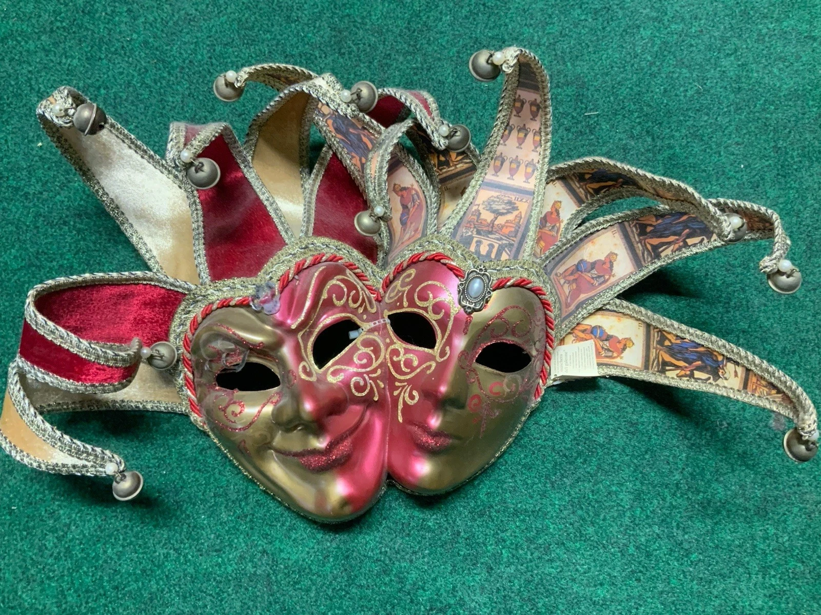 Rare Venetian Double Face Jester Masquerade Mask/La Maschera del Galeone/Italy