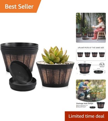 Weather Resistant 6 Inch Barrel Planter Set for Garden or Patio