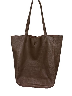 Borse In Pelle Minimalist Taupe Pebble Leather Packable Tote Bag Made In Italy
