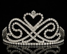Vtg Rhinestone Heart Tiara Crown Pageant Prom Bridal Princess USA Miss Texas