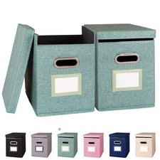 2 PCS Green Letter Size Hanging File Folders Organizer Lid Fabric Storage Box