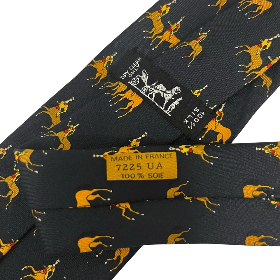 Мужской галстук Hermes Minotaur Centaur Horses черный шелк 7225 UA 3 3/8 дюйма (W) x 55 дюймов (L) - Изображение 3 из 4