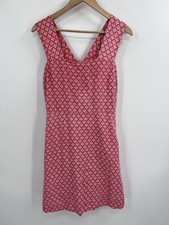 Gap Pink Linen Geometric Floral Pattern Thick Strap Square Neck Linen Dress 8