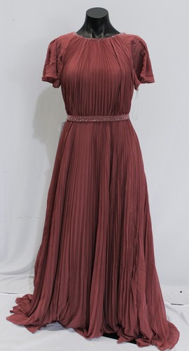 Azazie Women's Kara A-Line Pleated Chiffon Maxi Dress CL8 Desert Rose Size US:A2