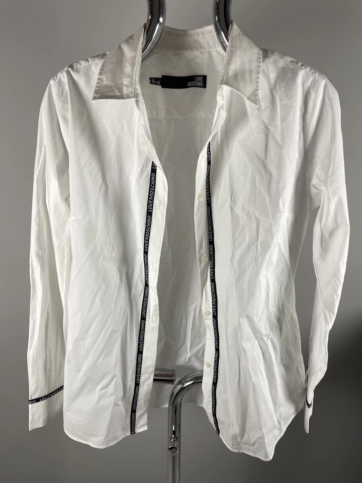NWT Love Moschino White Long Sleeve Fitted Shirt White Heart Poppers 10/46 - Image 3 of 4