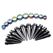 24 PCS Ear Gauging Kit UV Acrylic Tapers Steel Plugs Set 00G to 20mm