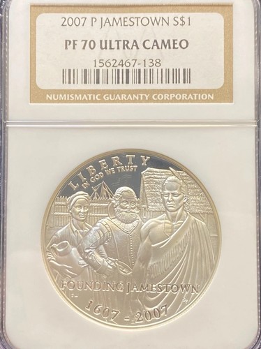 2007 P $1 JAMESTOWN SILVER COMMEMORATIVE DOLLAR NGC PF 70 ULTRA CAMEO NO RESERVE