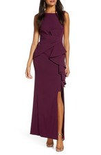 Eliza J EJ8-0110 Ruffle Front Gown SZ 8 Wine