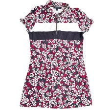Vintage Tommy Hilfiger Floral Print Zip Front Short Sleeve Polo Dress Size M
