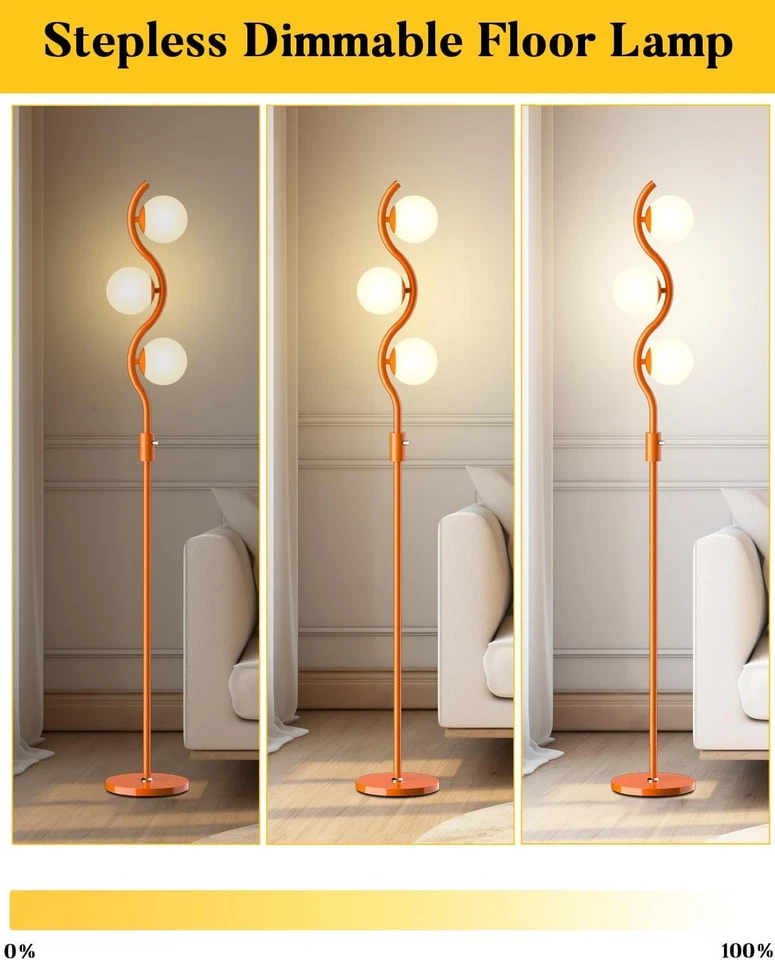 Lámpara de pie regulable de 3 globos naranja mediados de siglo lámpara de pie moderna con 3 piezas 30 Foto 4 de 4