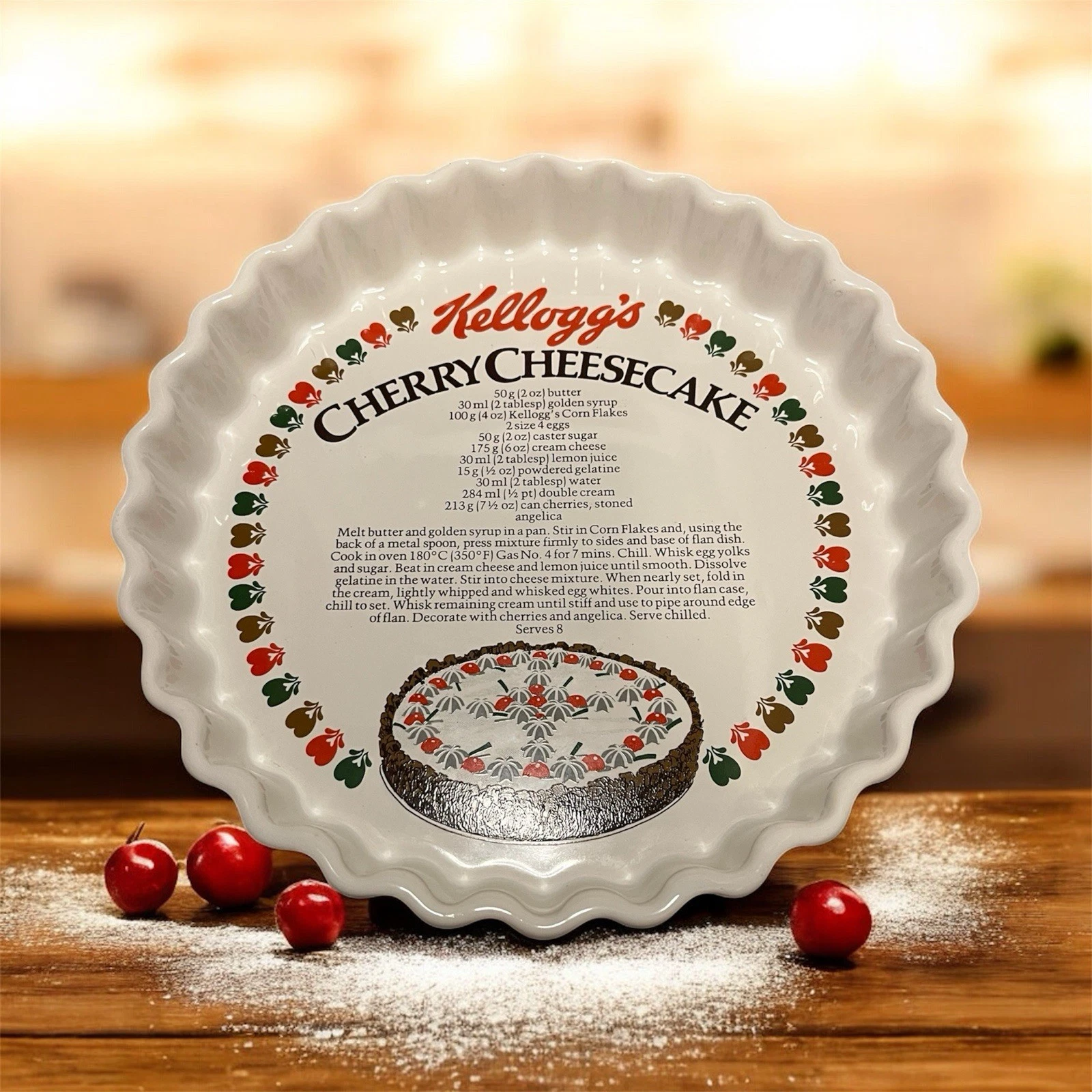 Vintage 1970s cherry cheesecake pie dish