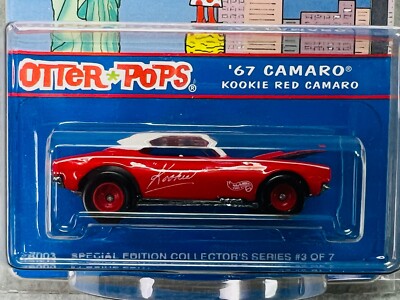 🇺🇸Hot Wheels Otters Pops 67 Camaro Kookie Red Camaro W/Protector
