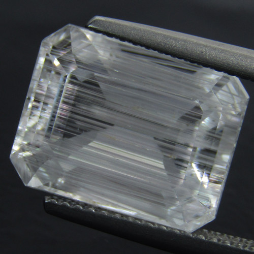 11.38Cts Firing Natural White Topaz With Rutile Emerald Cut Brazil Gemstone - Picture 2 of 5
