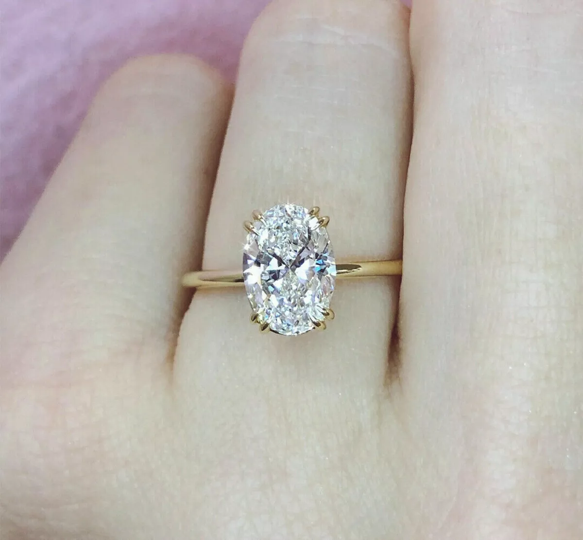 Solitaire 2 Ct Oval Cut Simulated Diamond Engagement Ring 14K Yellow Gold Finish