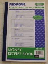 Rediform Money Receipt Book Carbonless Triplicate 100 Sets/Book 8L808