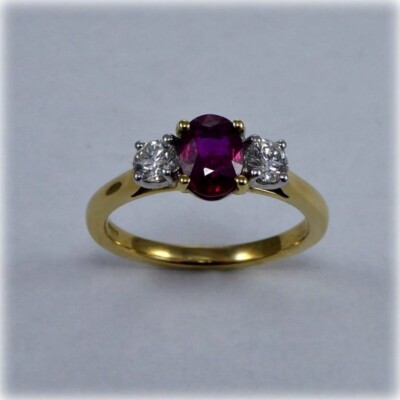 1.30 Ct Oval Cut Real Ruby & Diamond Engagement Ring 14K Solid Yellow Gold