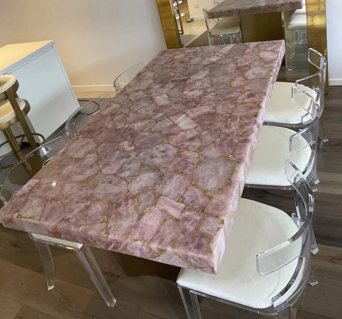 24 x 36 Inches Rose Quartz with Resin Art Coffee Table Top Pink