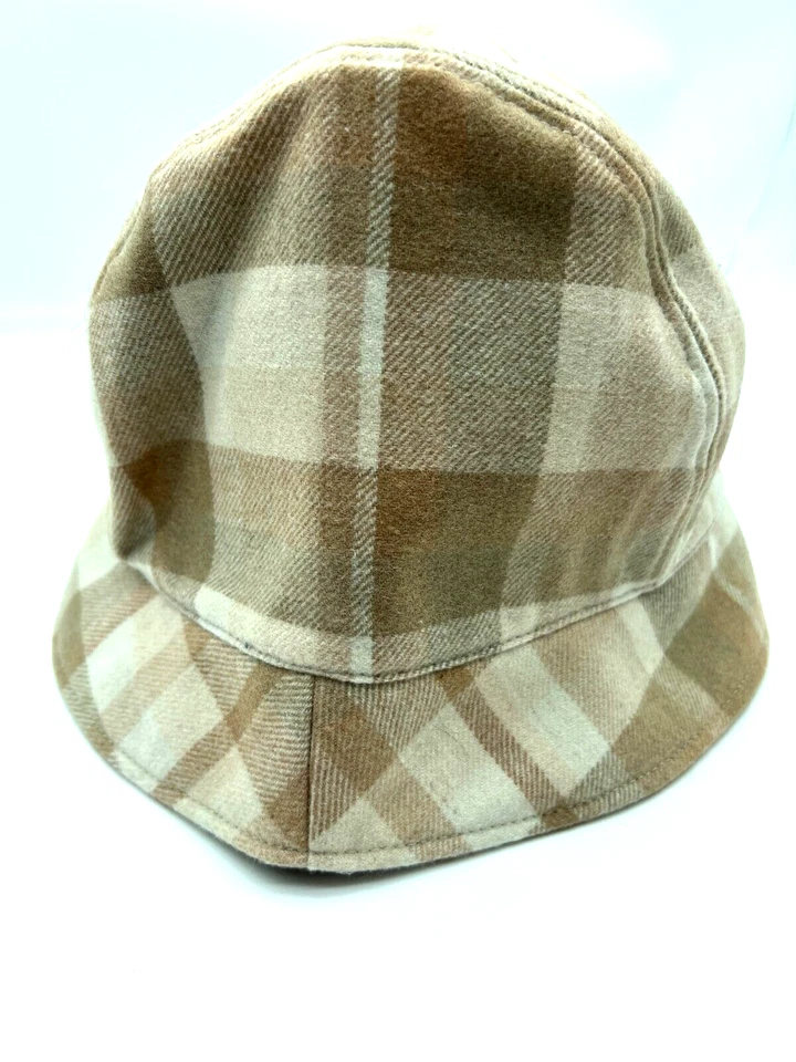 Sombrero Lands End para mujer grande/XL marrón tostado a cuadros lana cubo sombrero para el sol forrado de vellón Foto 3 de 4