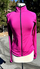 Asics Jacket Small Pink Thumb Hole Long Sleeve Black Zipper Activewear Womens