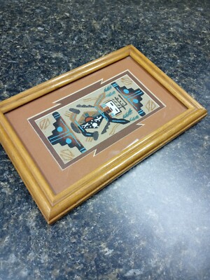 ナバホ族　Fred Hayes Navajo Sandpaintings 砂絵 Fred Hayes Navajo Sand Art Painting; Framed; signed by Artist