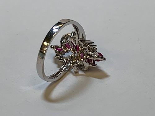 14K SOLID WHITE GOLD GENUINE DIAMOND &RUBY FEMALES RING ESTATE P0XXX - Picture 5 of 9